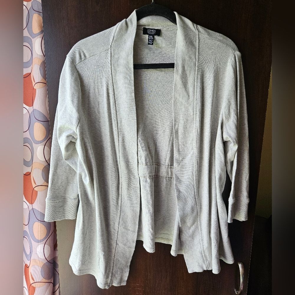 Jones New York Light Gray Open Front Cardigan Size Petite XL